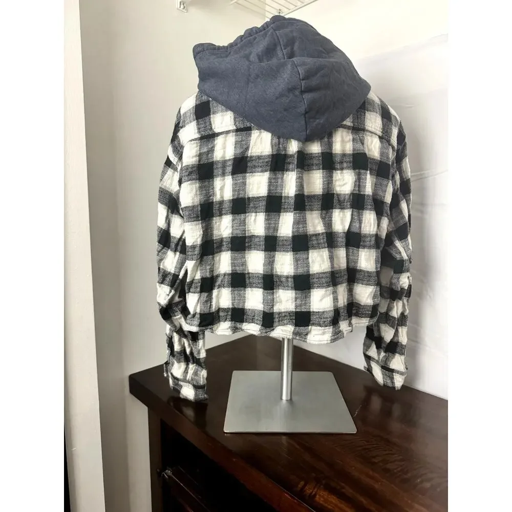American Eagle Y2K Cropped, Hooded Distressed Flannel Top XL - Picture 5 of 8
